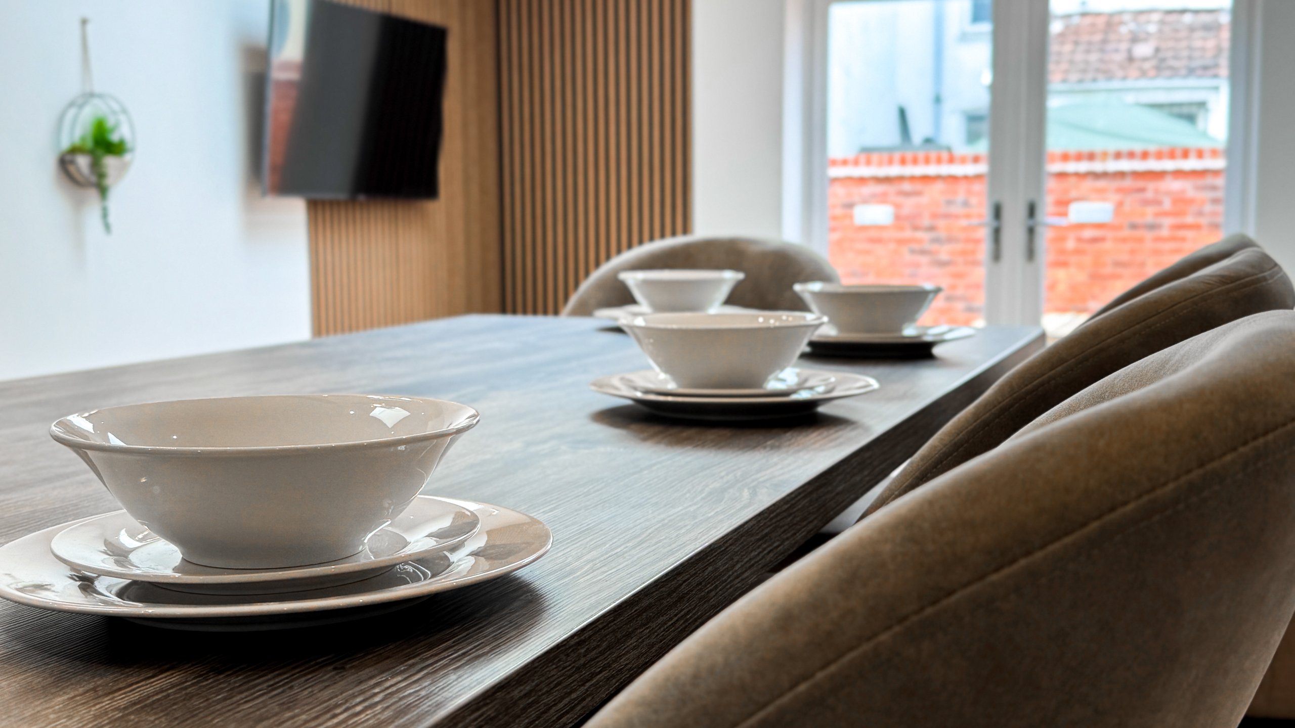 Staged dining table close up