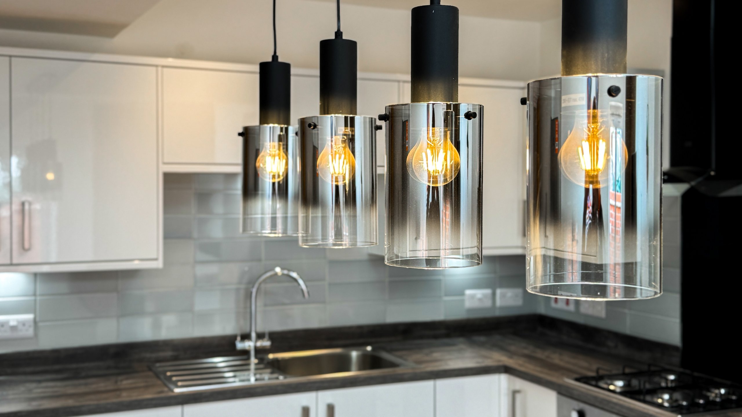 Contemporary lighting in an open plan kitchen